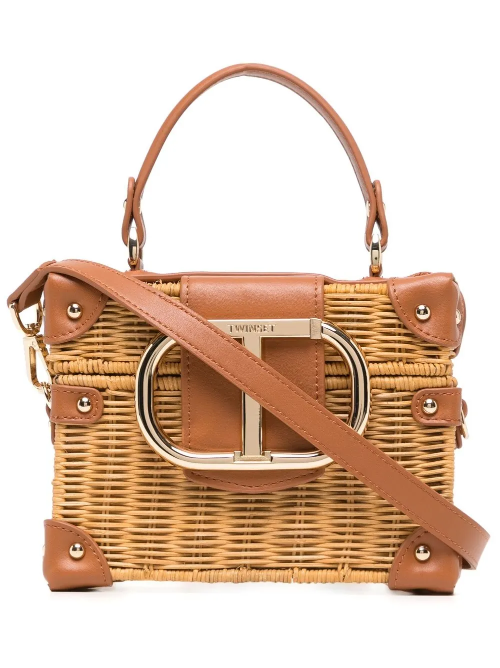 

TWINSET logo plaque woven bag - Brown