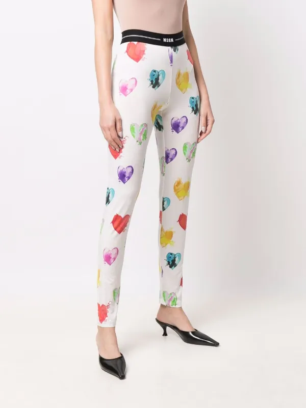 Shop MSGM logo-waistband heart-print 