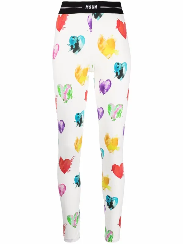 Shop MSGM logo-waistband heart-print 