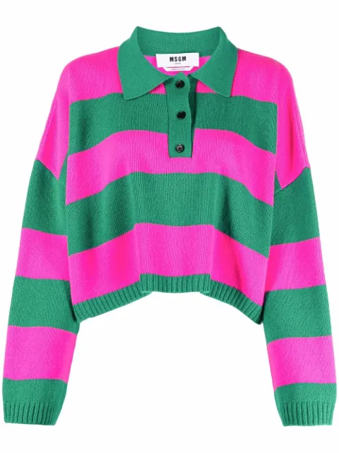 MSGM توب بولو منسوج مريح بخطوط أفقية