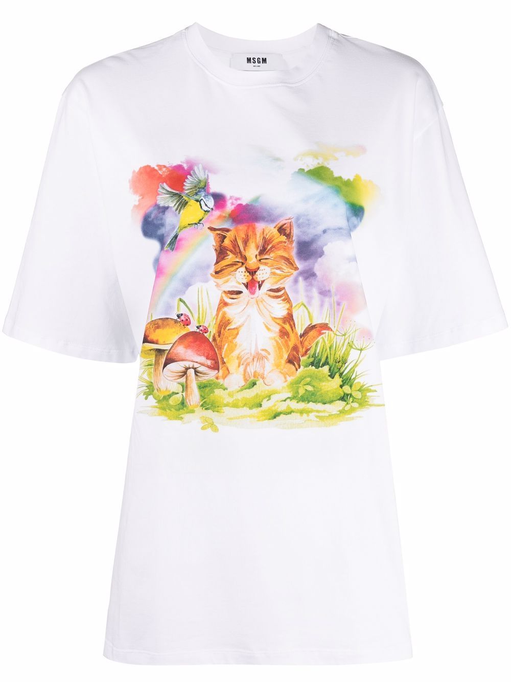 

MSGM playera holgada con gato estampado - Blanco