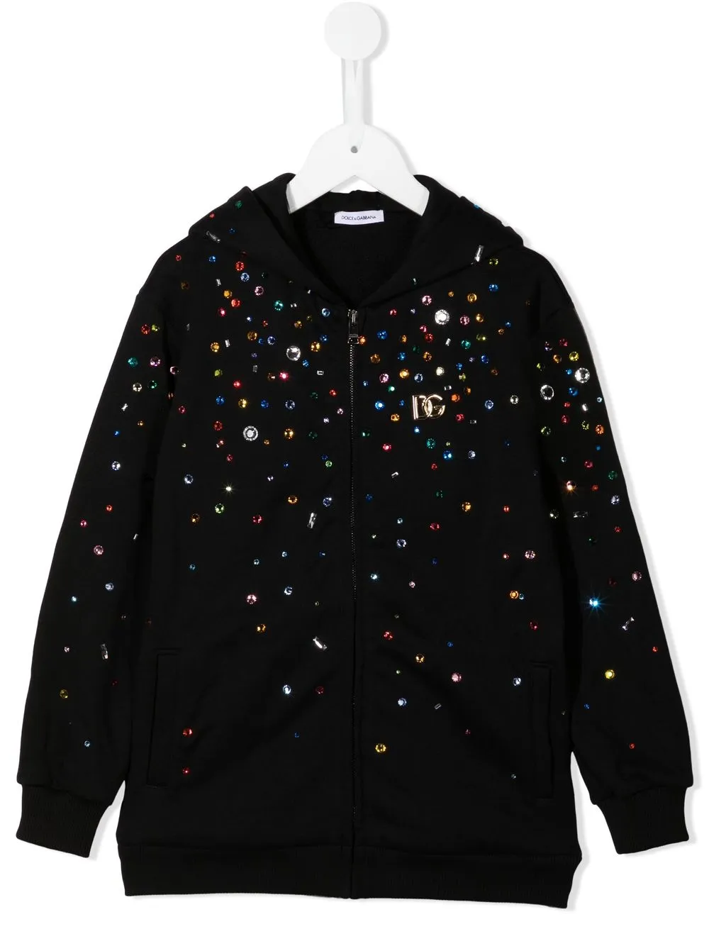 

Dolce & Gabbana Kids hoodie con logo de detalles strass - Negro