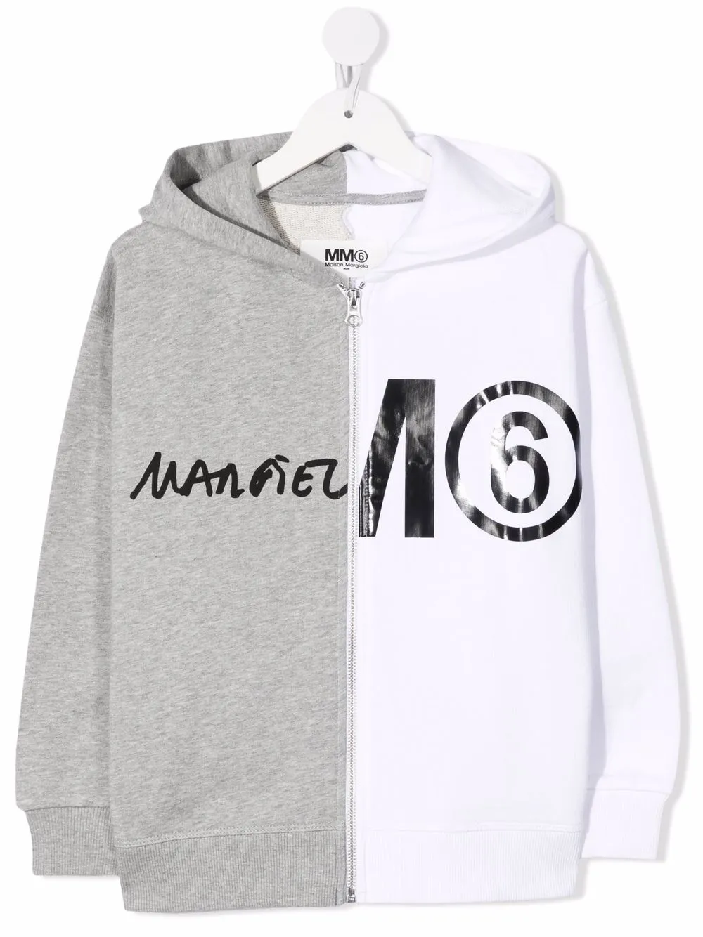 

MM6 Maison Margiela Kids hoodie con diseño de dos tonos y logo - Gris