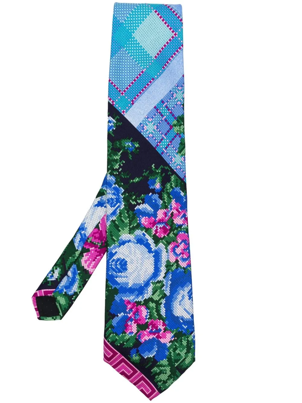 

Versace Pre-Owned 1990s floral cross stitch-effect silk tie - Blue