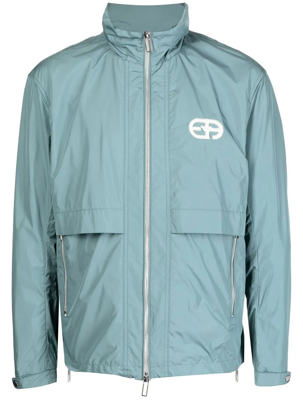 

Emporio Armani zip-up logo-patch layered jacket - Green