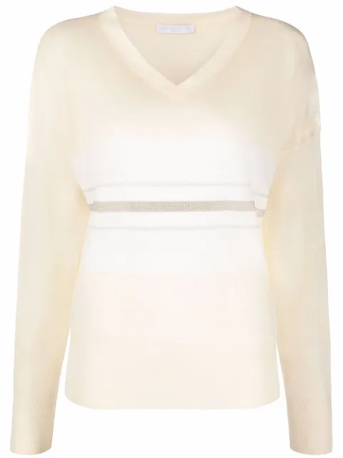 stripe-detail knitted long-sleeve top