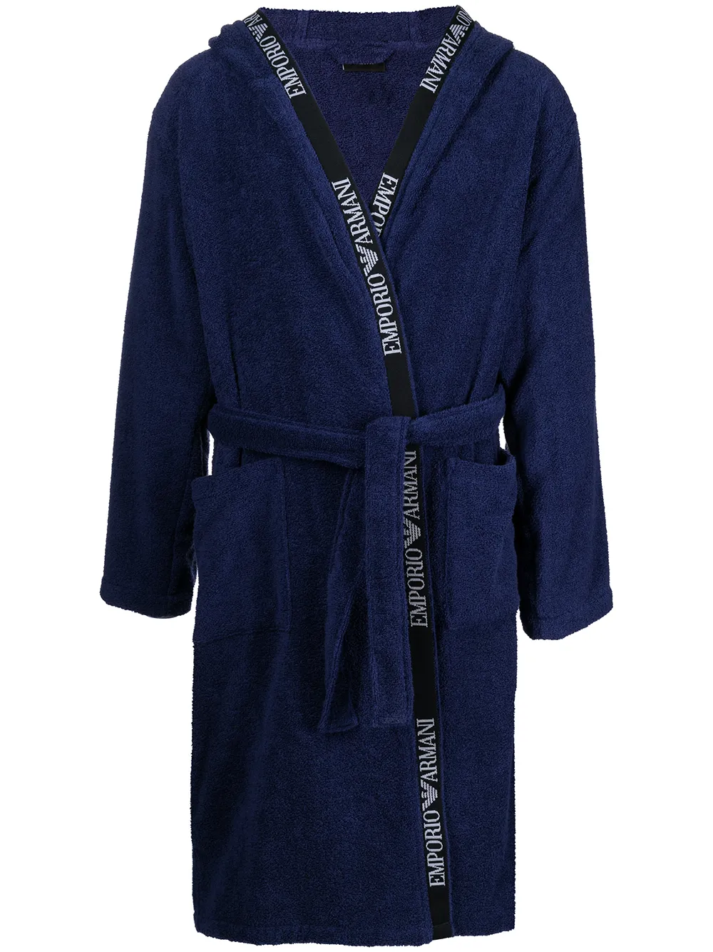 

Emporio Armani hooded logo-tape bathrobe - Blue