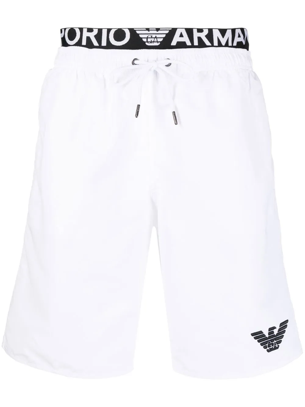 

Emporio Armani shorts de playa con cordones y logo estampado - Blanco