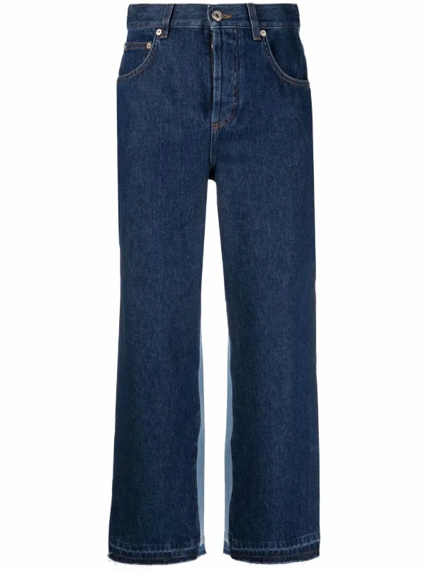 Shop LOEWE cropped two-tone jeans with 