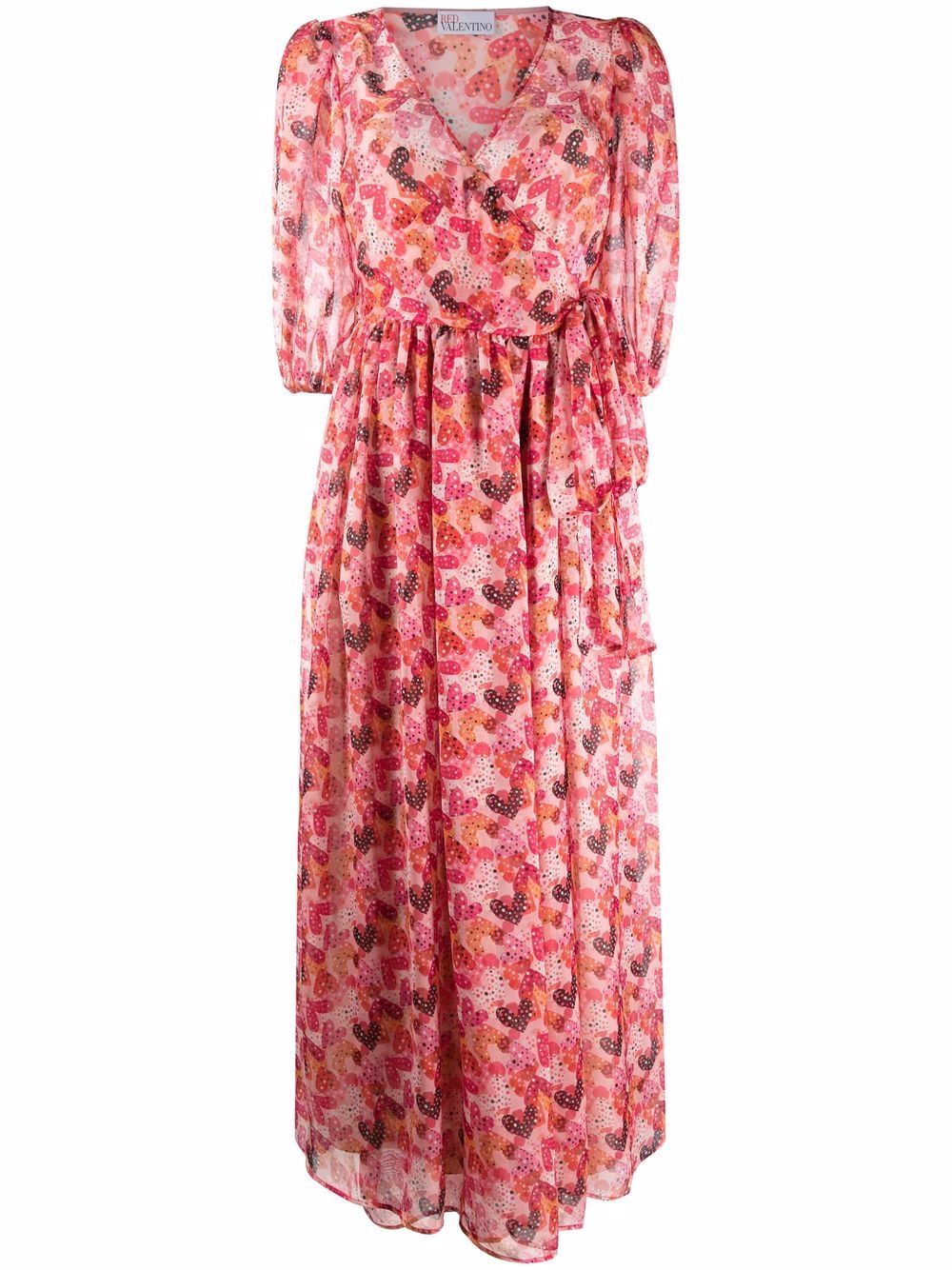 фото Red valentino heart print long dress