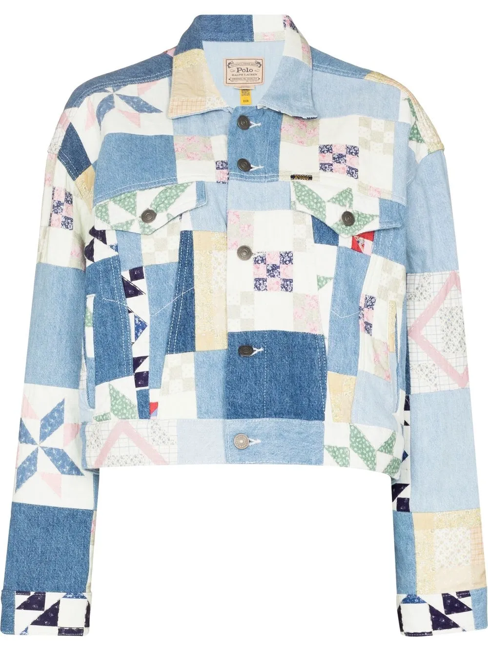 Polo Ralph Lauren Patchwork Graphic Print Denim Trucker Jacket In