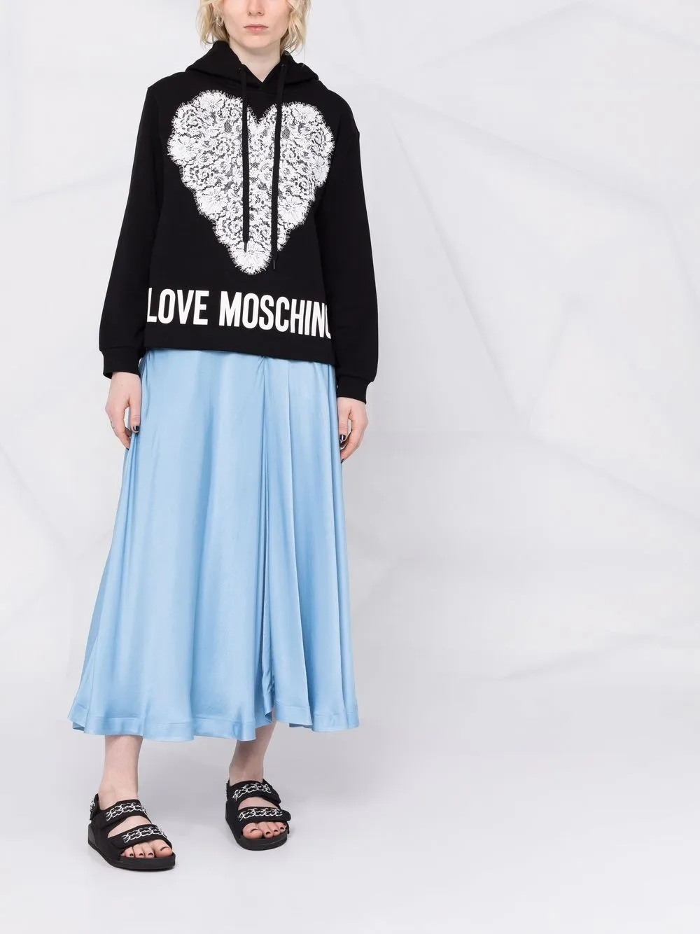 фото Love moschino lace logo print hoodie