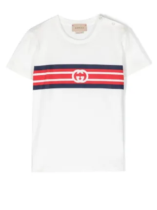 Gucci Kids Interlocking G Stripe Print T shirt White FARFETCH GH