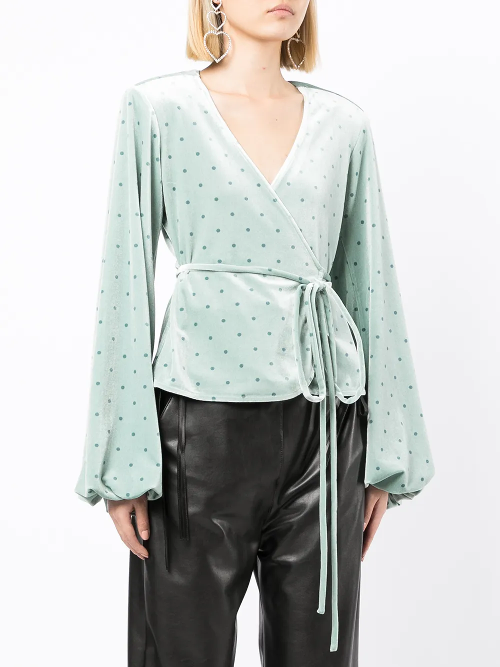 фото Rotate polka dot waist-tied blouse