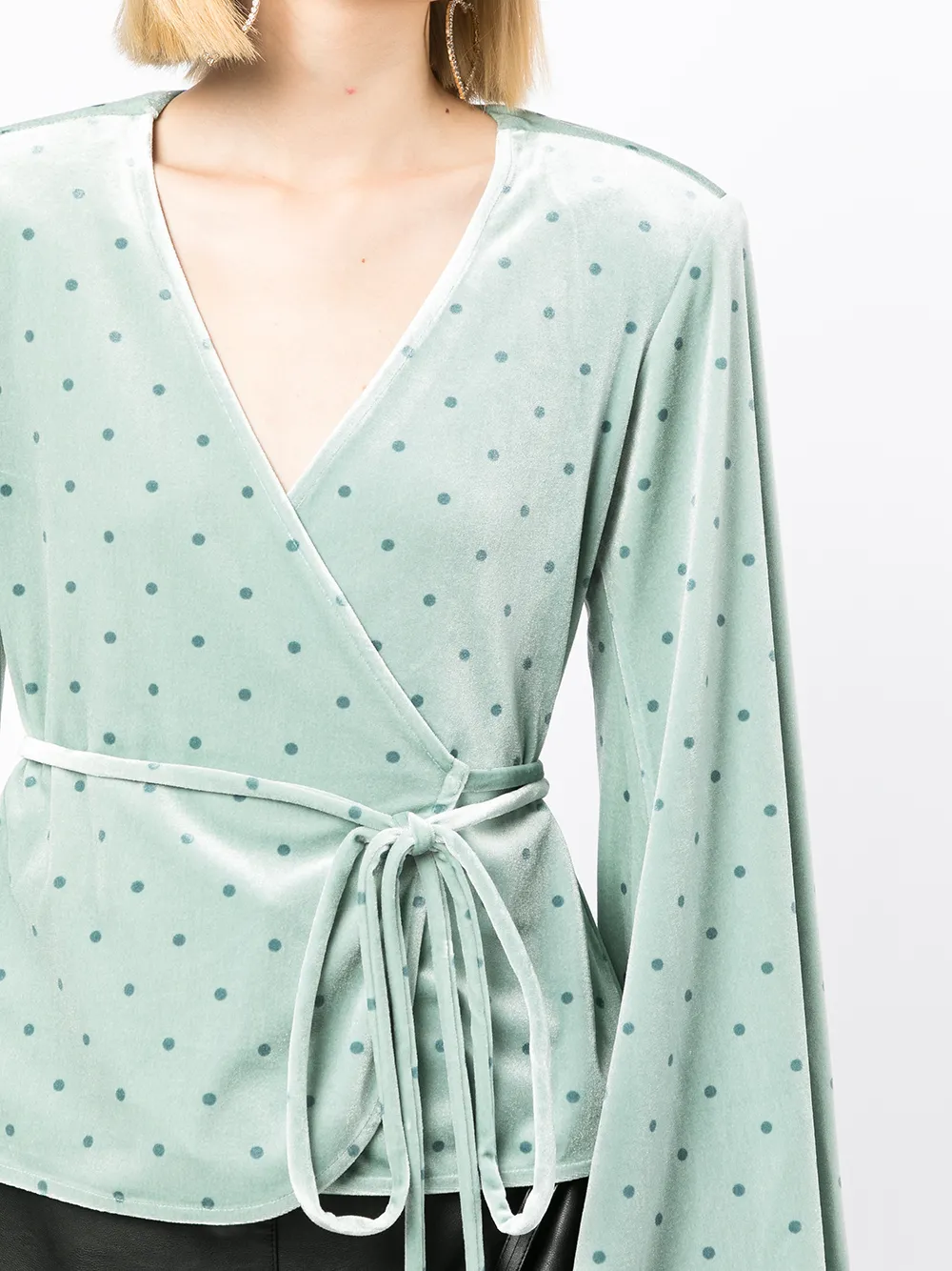 фото Rotate polka dot waist-tied blouse