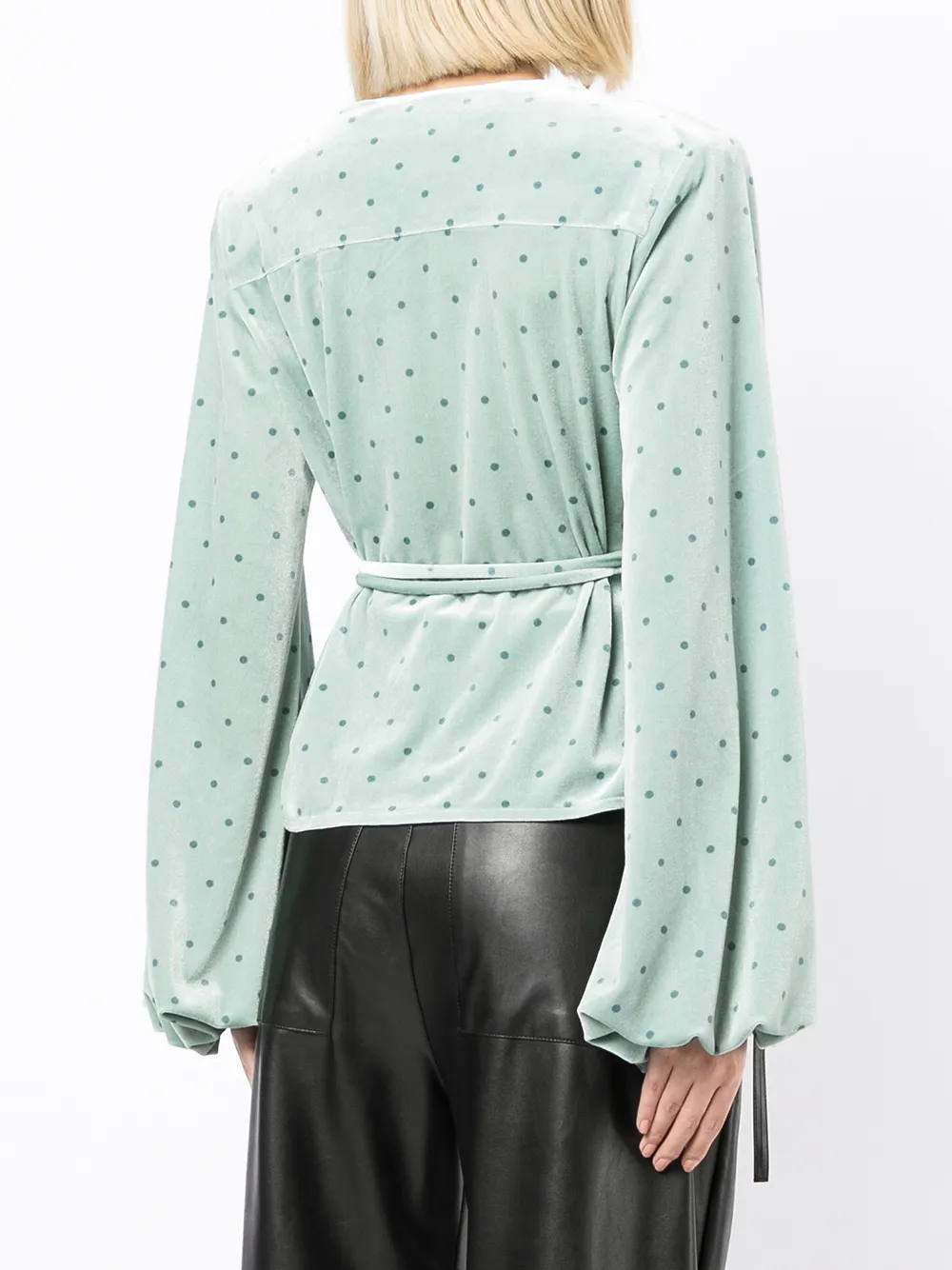 фото Rotate polka dot waist-tied blouse