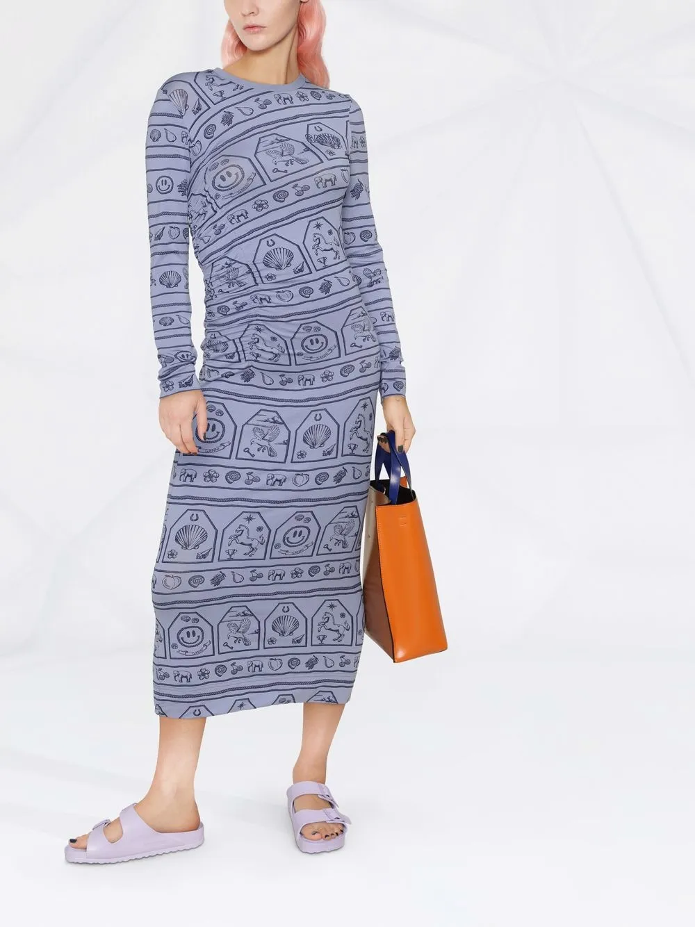 GANNI Jurk met logoprint - Blauw