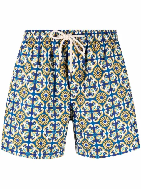 PENINSULA SWIMWEAR tile-print drawstring-waist swim shorts 