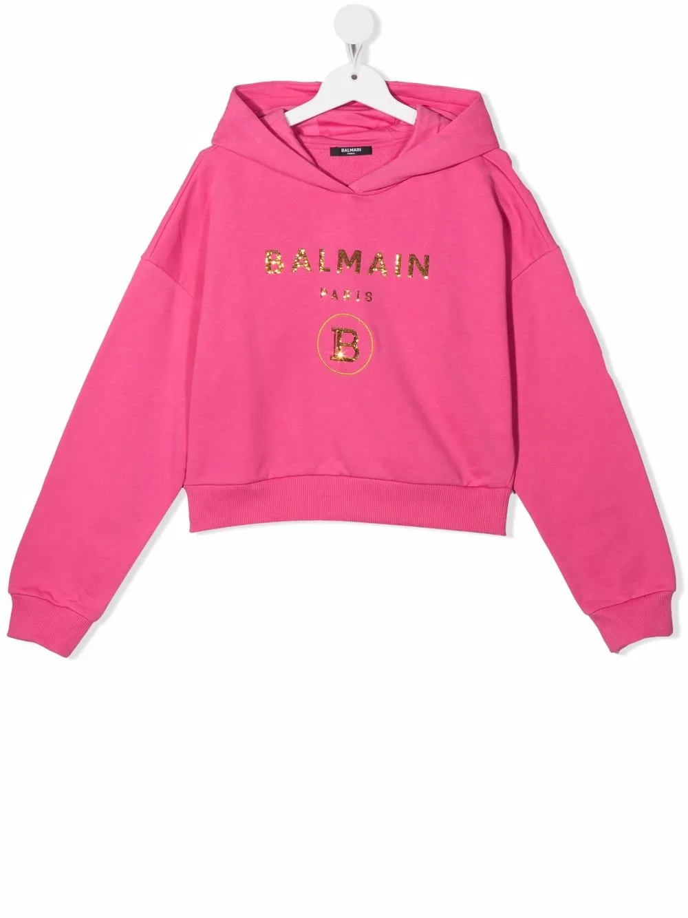 

Balmain Kids hoodie corta con logo de lentejuelas - Rosado