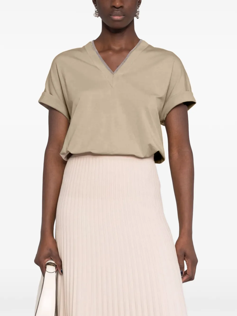  Brunello Cucinelli T Shirt Mit V Ausschnitt   Nude 