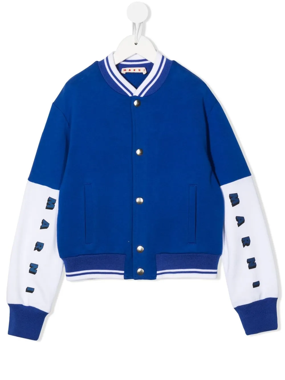 Marni Kids' Logo-print Sleeve Bomber Jacket In Blue