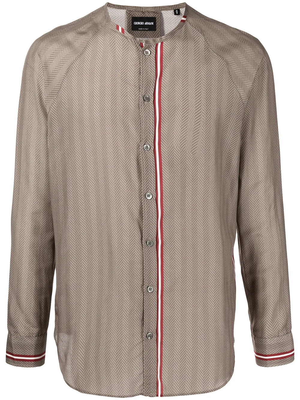 

Giorgio Armani camisa de chevron sin cuello - Marrón