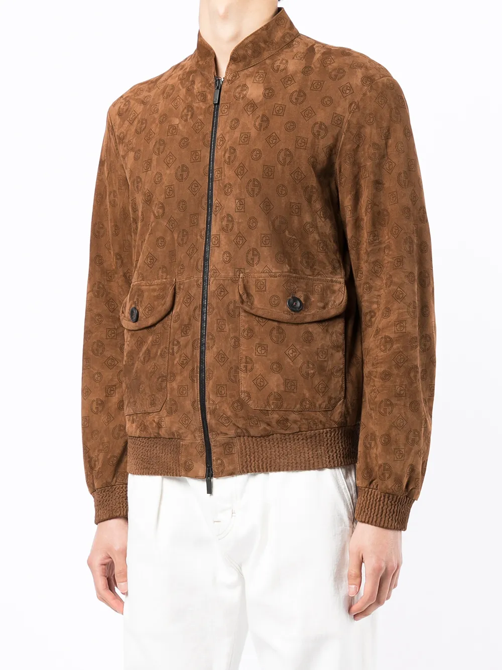 giorgio armani 经典logo印花皮质飞行员夹克 图 3