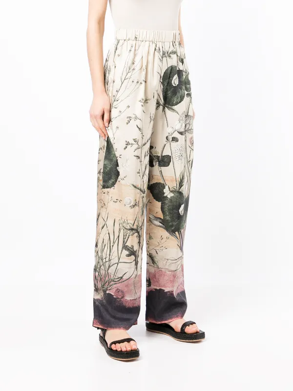 Shop Biyan floral-print silk trousers 