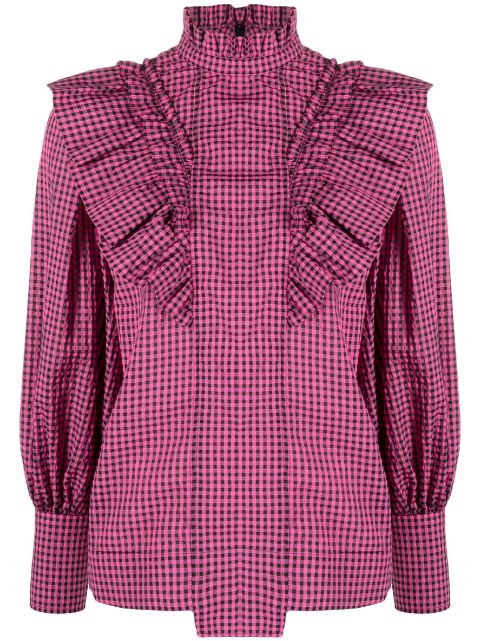 GANNI check-pattern long-sleeve blouse Women