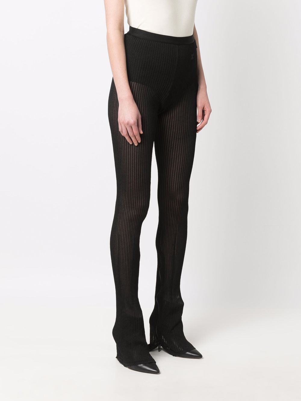 Shop Courrèges Sheer Embroidered-logo Trousers In Black