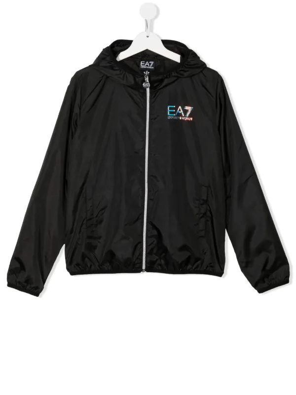 EA7 Emporio Armani Teen logo-print Hooded Jacket - Black