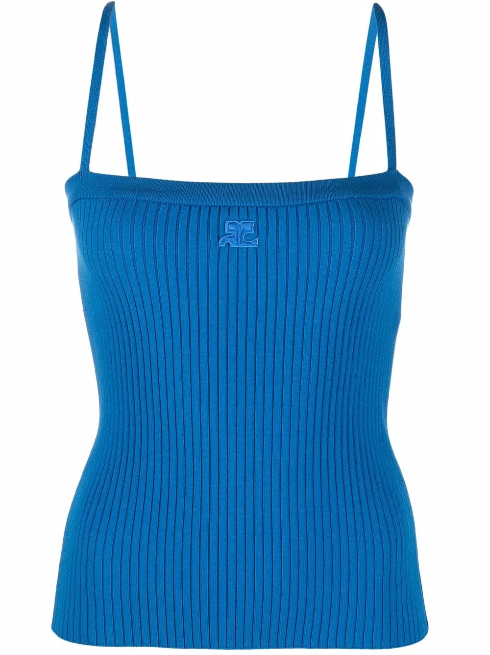 

Courrèges top de canalé con logo bordado - Azul