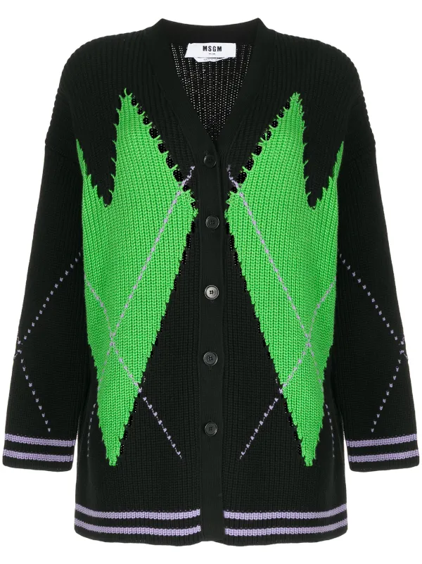 argyle print cardigan