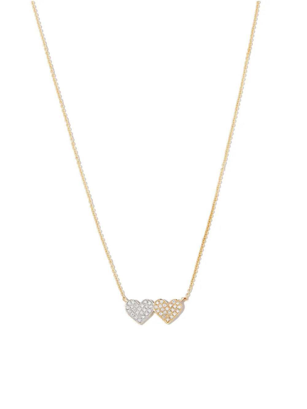 14kt yellow gold medium diamond double heart necklace