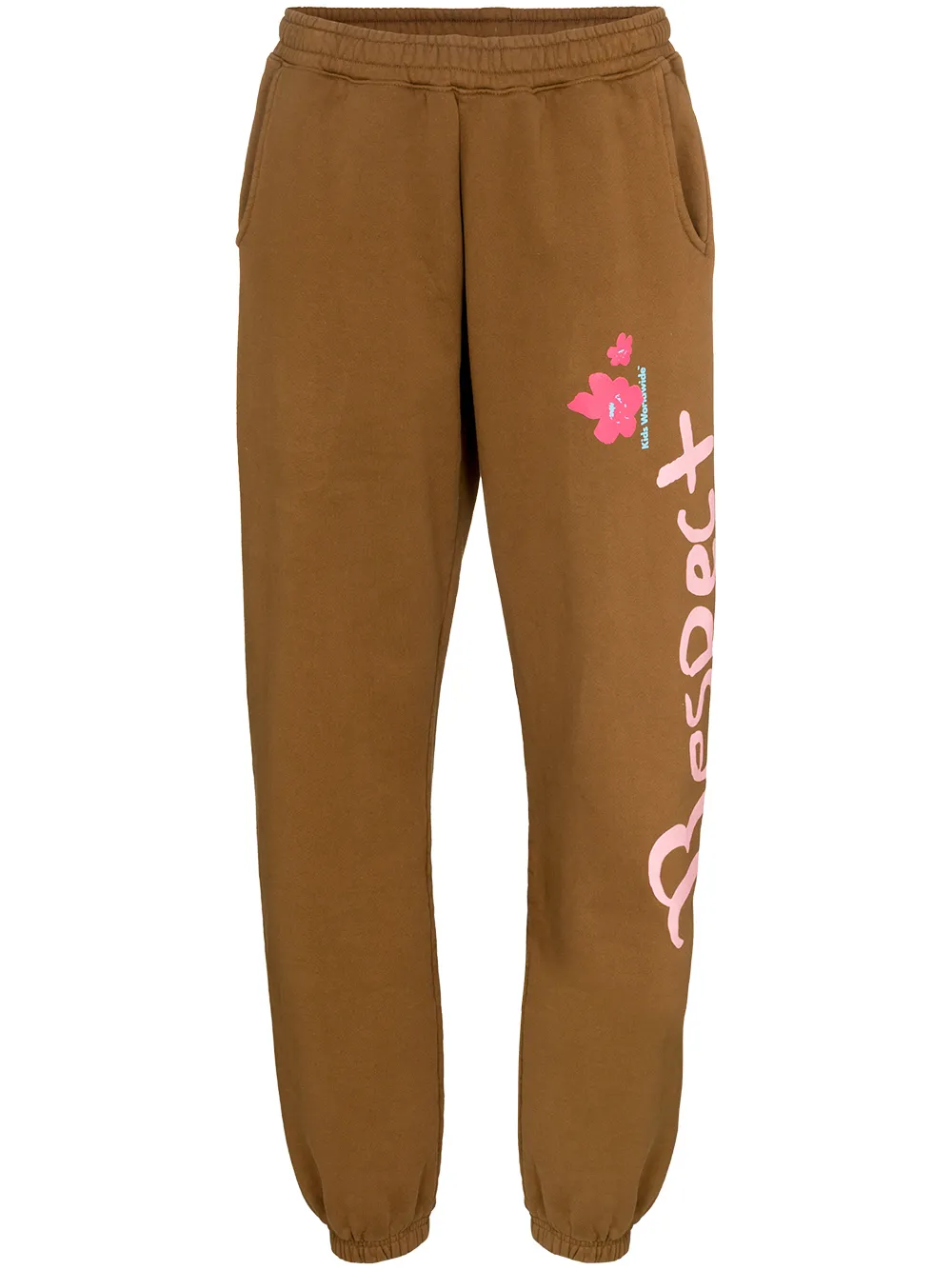 

Kids Worldwide Respect-print track pants - Brown