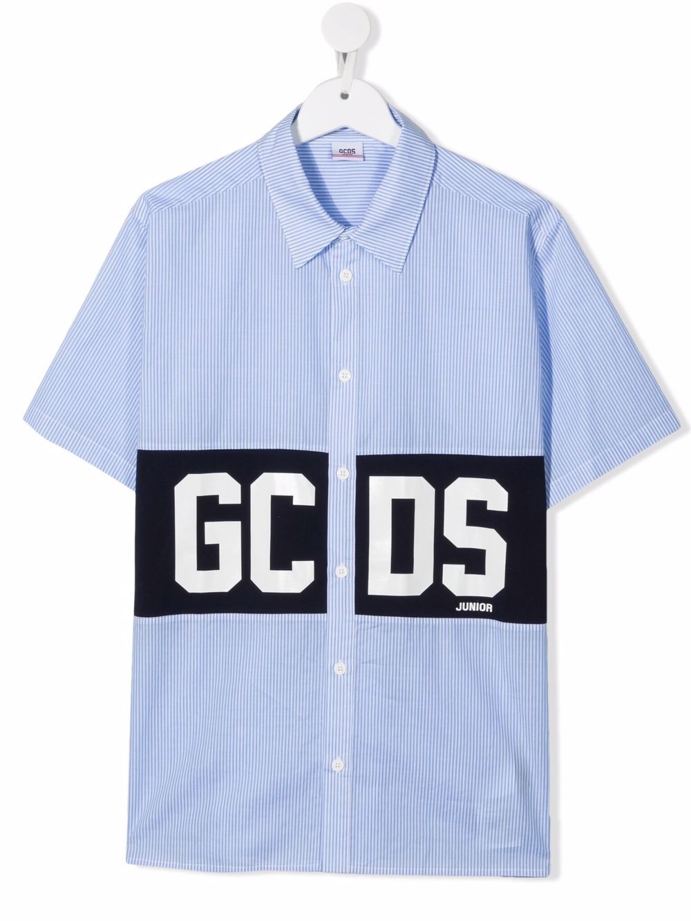 фото Gcds kids teen striped logo-patch shirt