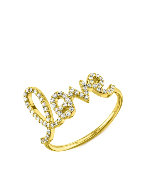 Sydney Evan Large 14kt Yellow Gold Love Script Diamond Ring