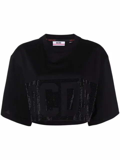 GCDS cropped studded-logo T-shirt