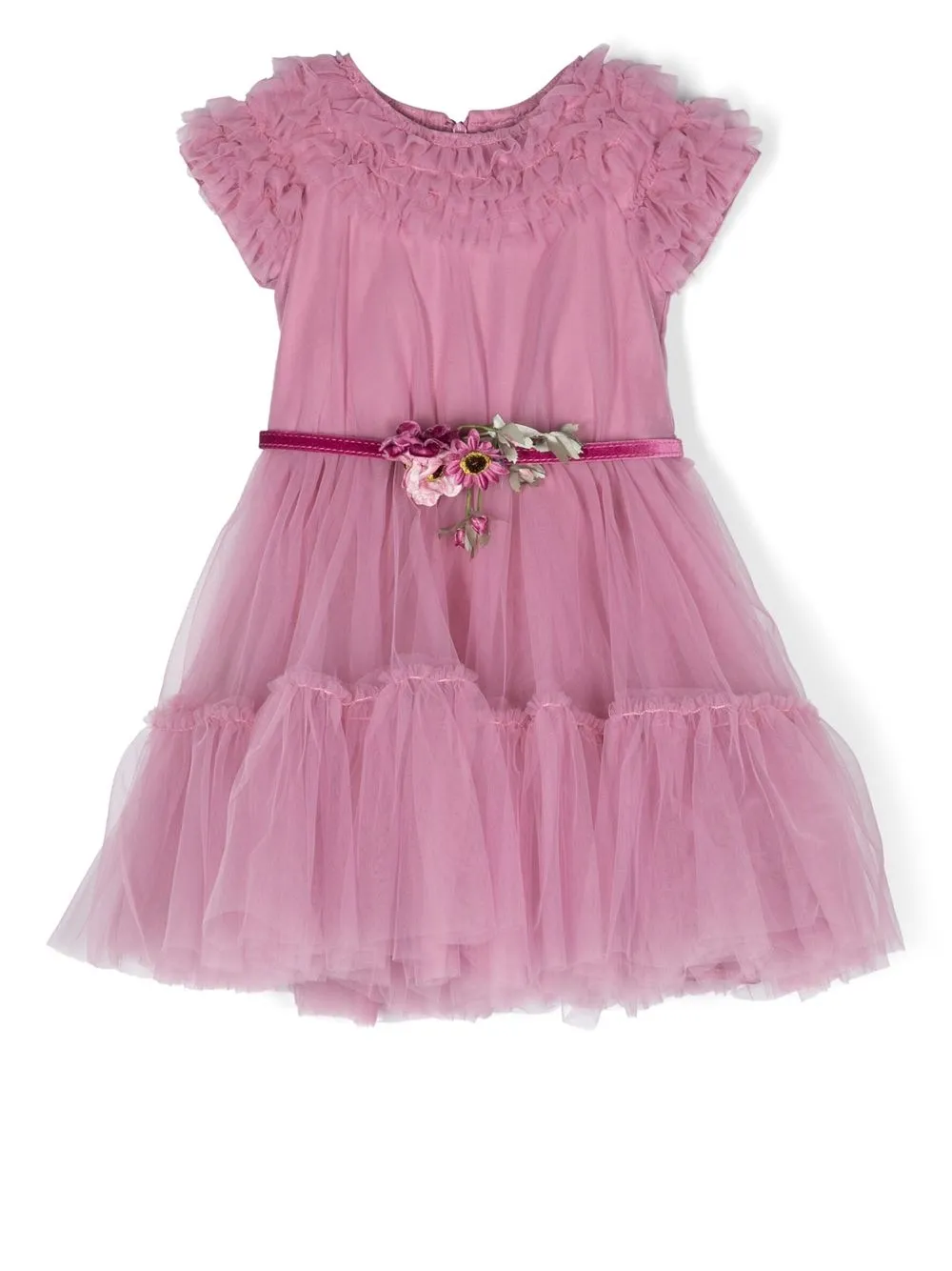 

Monnalisa floral-appliqué tulle dress - Pink