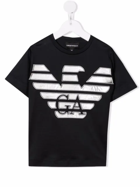 Emporio Armani Kids logo-patch metallic T-shirt