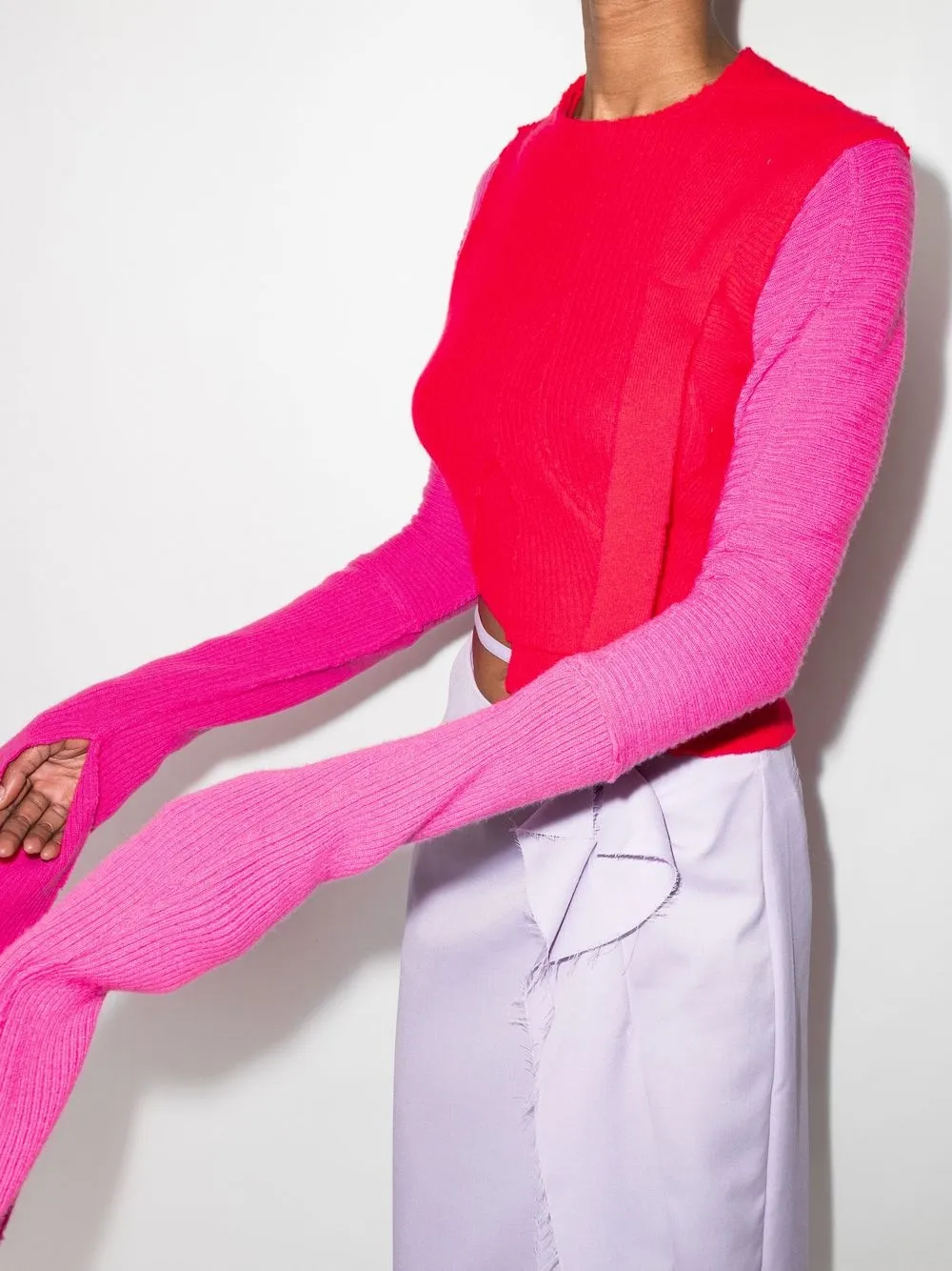 Talia Byre Pink Asymmetric Ribbed Ribbon Top In Pink