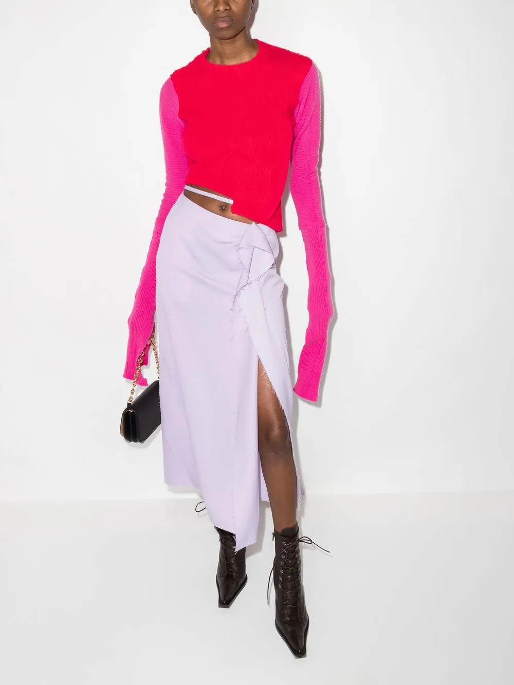 Talia Byre Pink Asymmetric Ribbed Ribbon Top In Pink