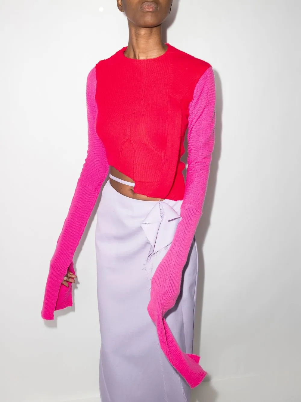 Talia Byre Pink Asymmetric Ribbed Ribbon Top In Pink