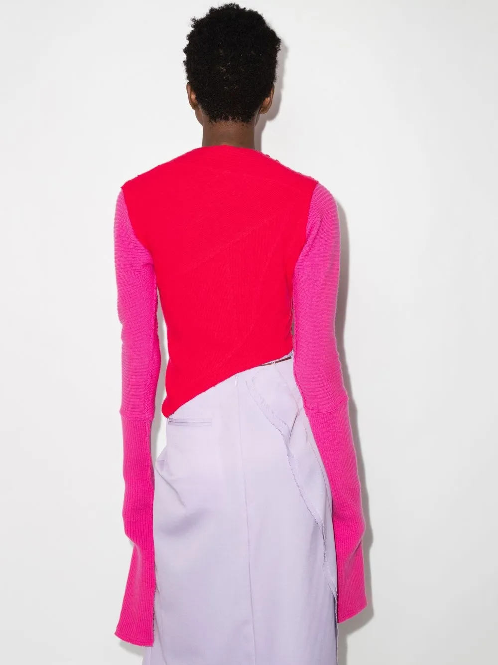 Talia Byre Pink Asymmetric Ribbed Ribbon Top In Pink