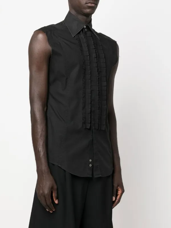 Gucci Pre Owned 1990s pleat detailing sleeveless shirt men Cotton 39 Black