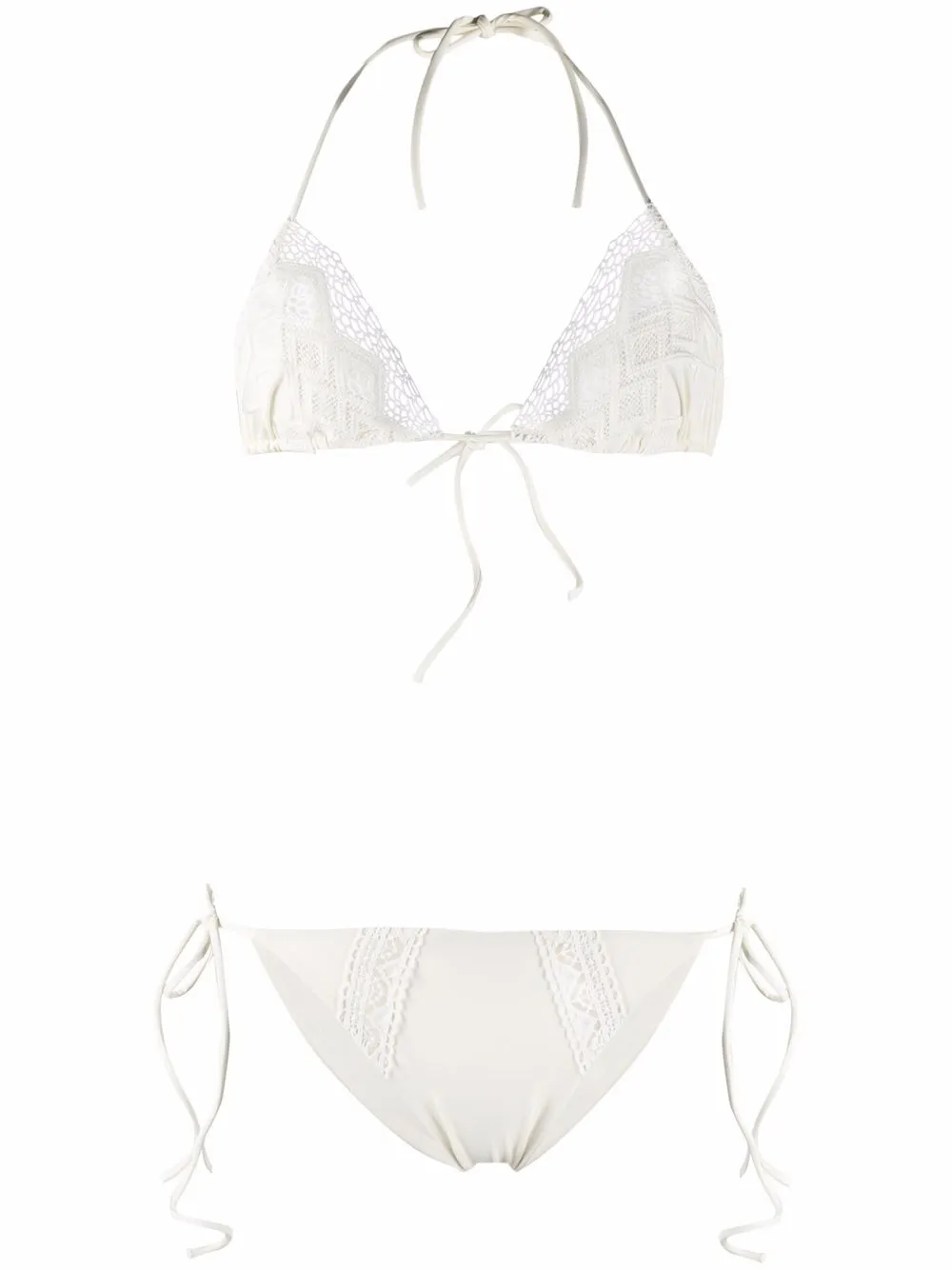 

Ermanno Scervino bikini con cuello halter y panel de encaje - Blanco