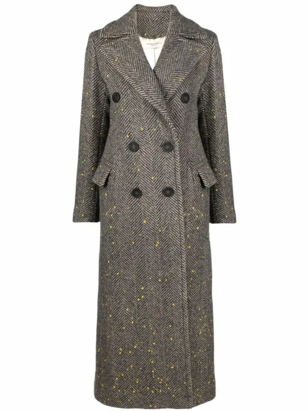 Golden Goose Long Herringbone Coat in Brown