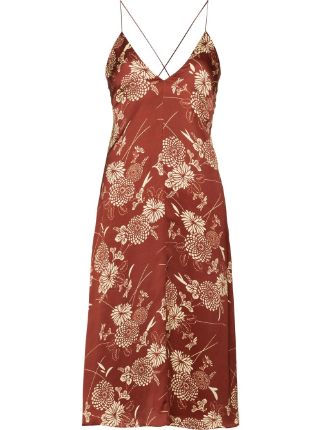 Louis Vuitton Floral Print Slip Dress Dark Red. Size 36