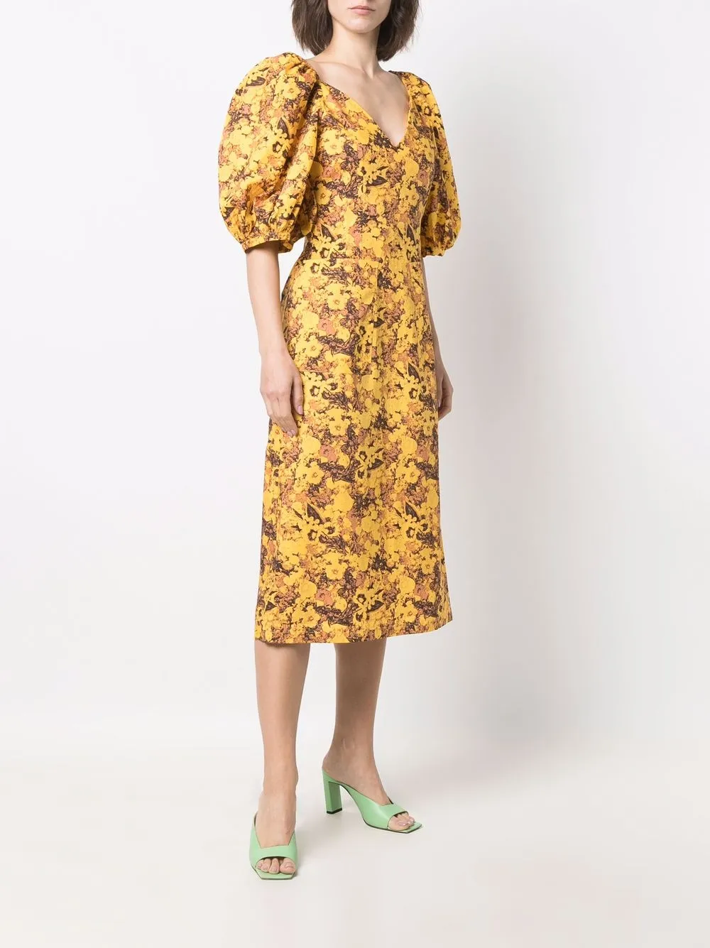 REMAIN Midi-jurk met print Geel