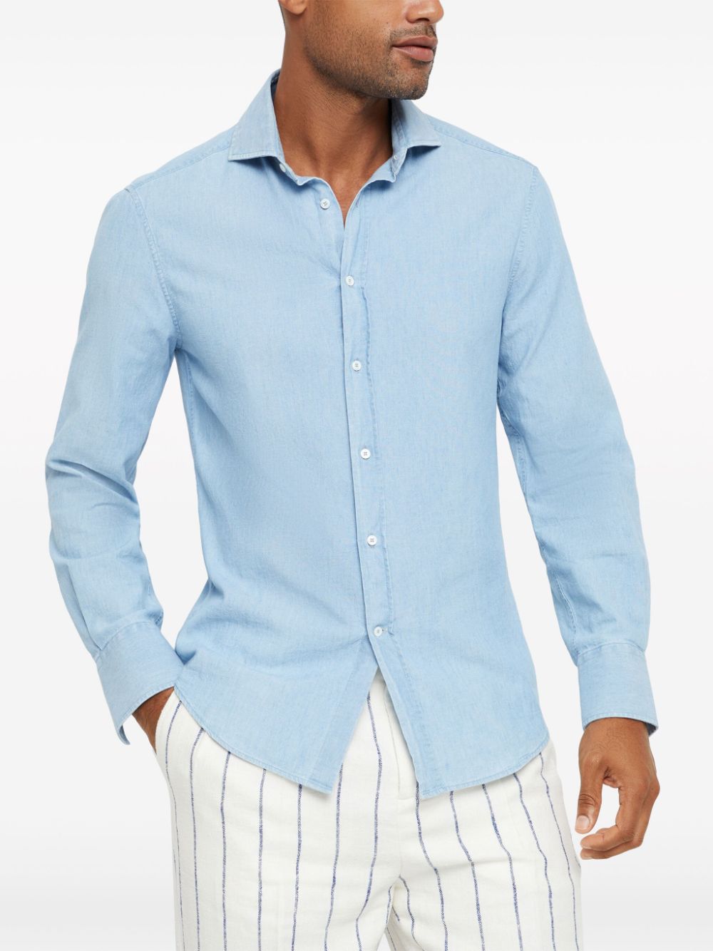 Shop Brunello Cucinelli Plain Button-down Shirt In Blau